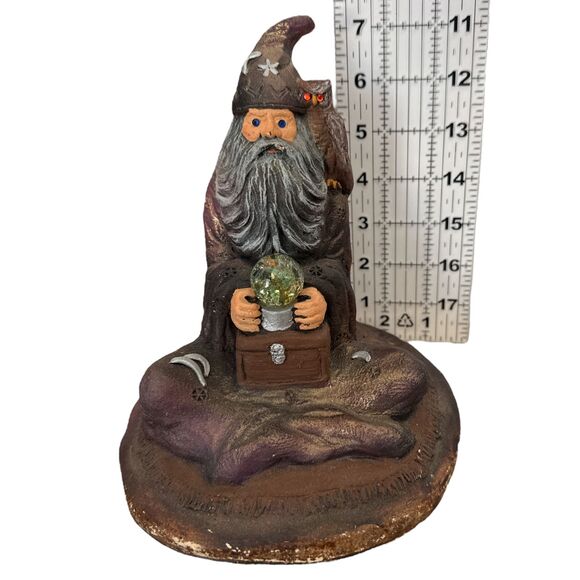 Fantasy Wizard Gnome Figurine “H. Craft” Signed Owl Crystal Ball Decor - Picture 3 of 12